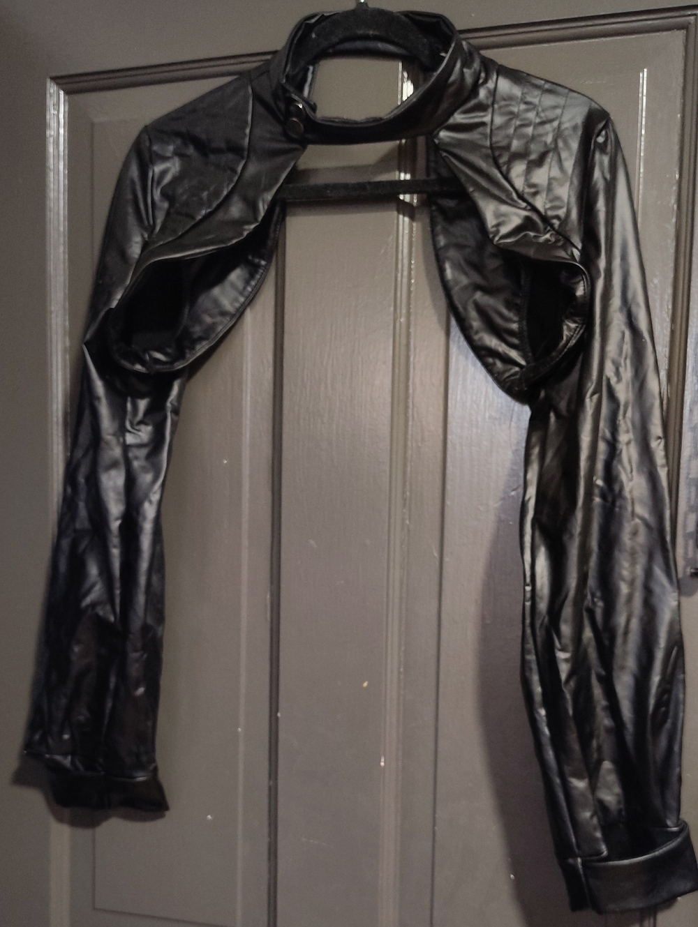 Womens Black Faux Leather Shrug Jacket